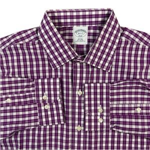 Brooks Brothers 346 Men's 16 2/3 Purple‎ White Plaid Long Sleeve Button Shirt